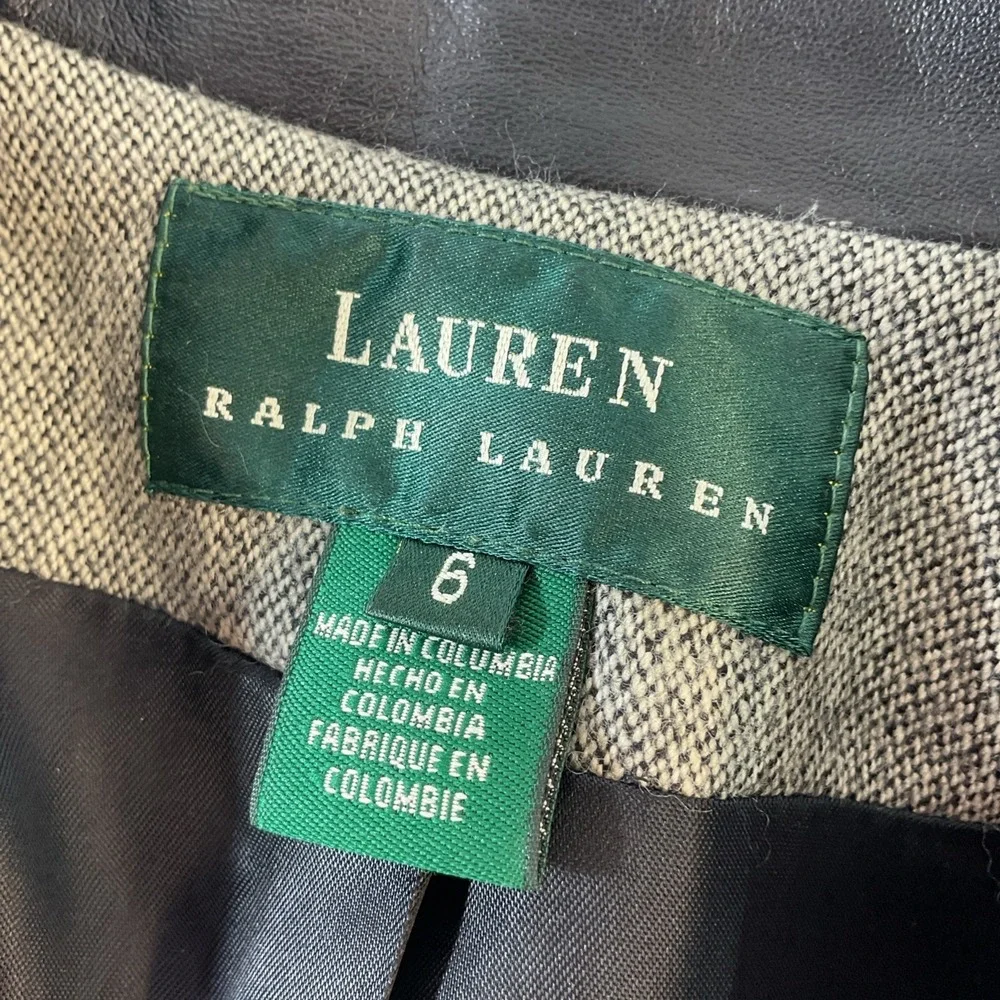 Ralph Lauren wmn‎ Size 6 Gray Brown Equestrian Riding Jacket Wool Leather Trim